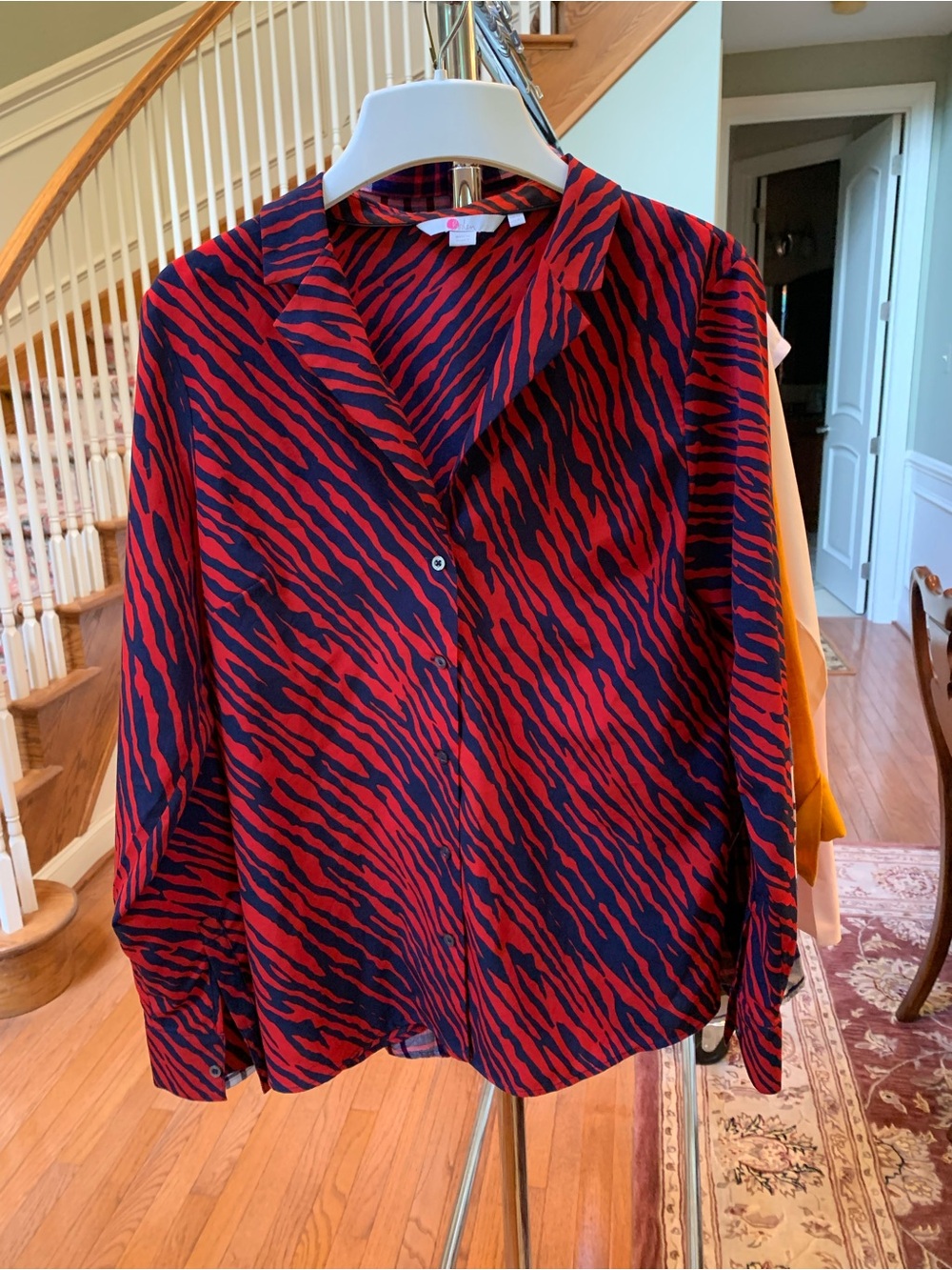 EUC Boden Tamara Red & Navy Zebra Print V-Neck Blouse - US Women’s Size 8